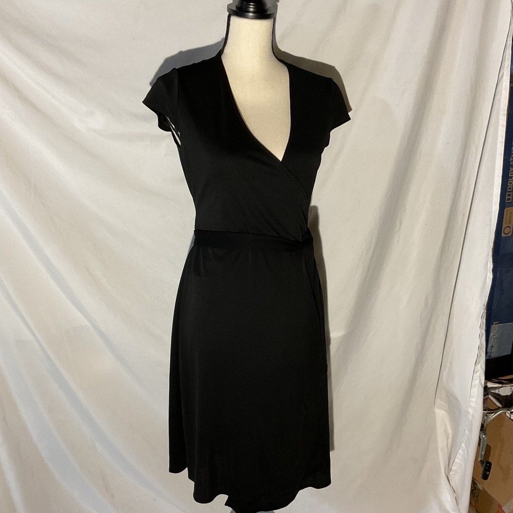 True wrap belt black midi dress with cap sleeves by The Limited, Small size.